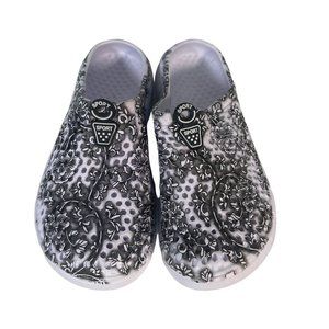 Black & White Floral  Print Sport Clogs Size 39 US 8.5 Beach